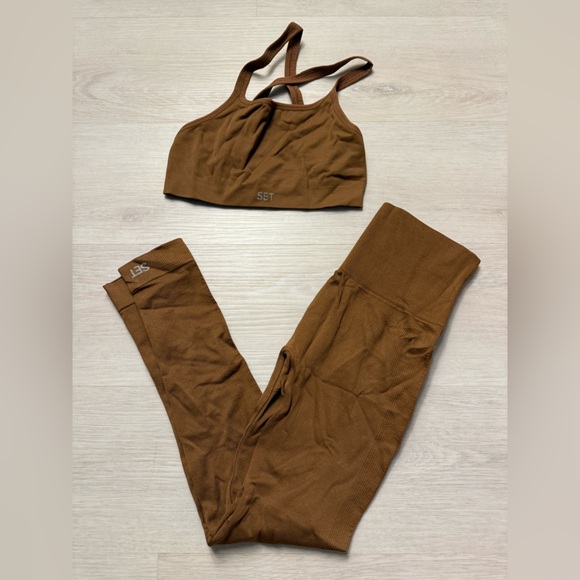 SET Active Brown Leggings and Sports Bra Set - Picture 1 of 6
